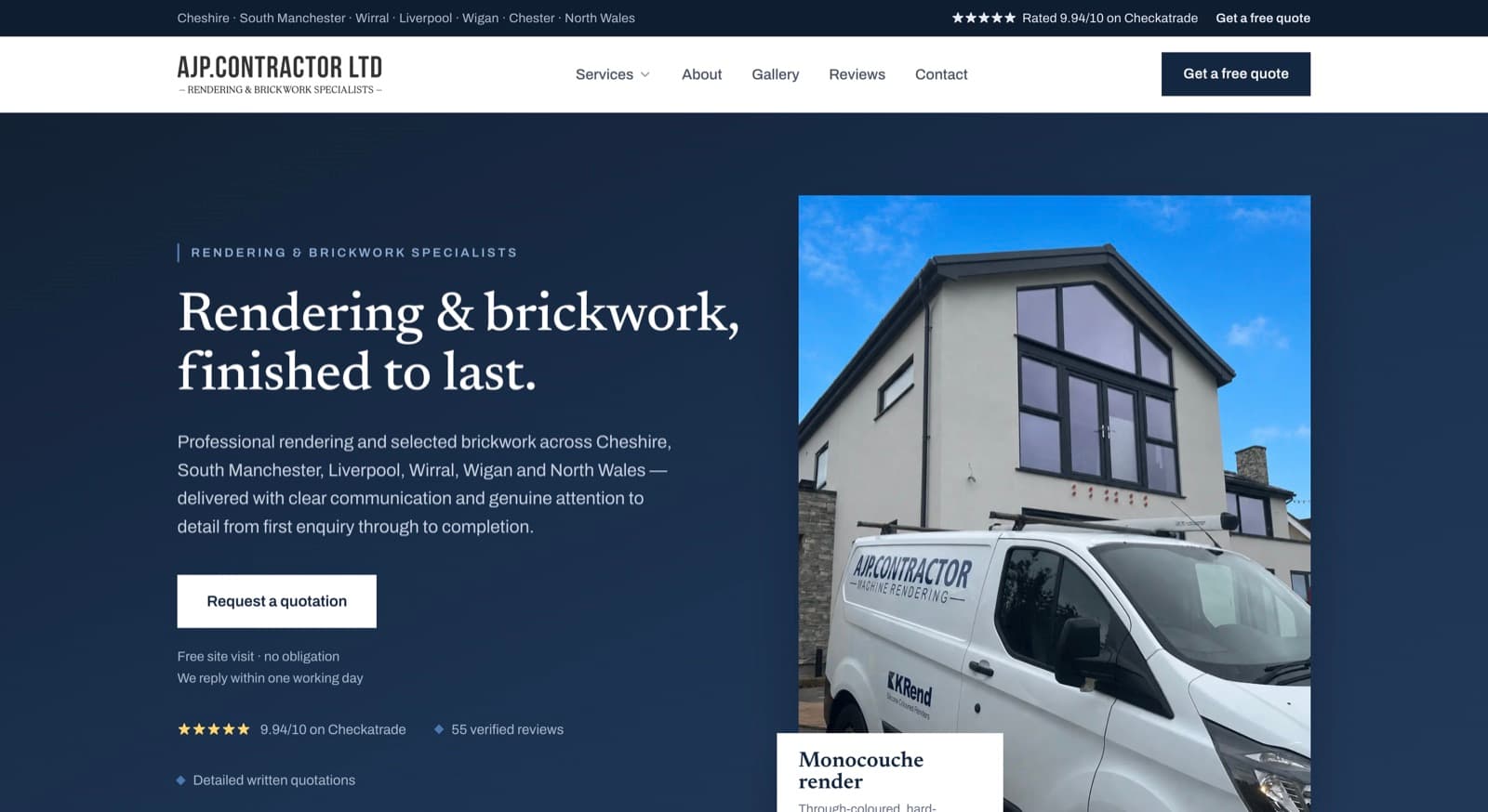 The AJP Contractor Ltd website, built by Built By Baker